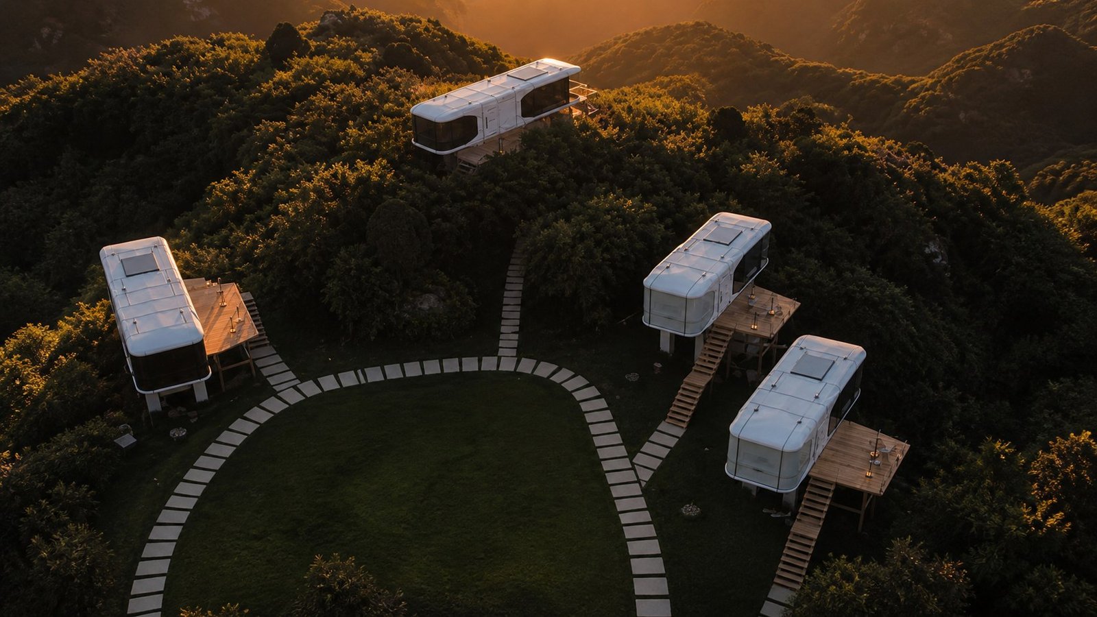 Aerial view of a modular living campus